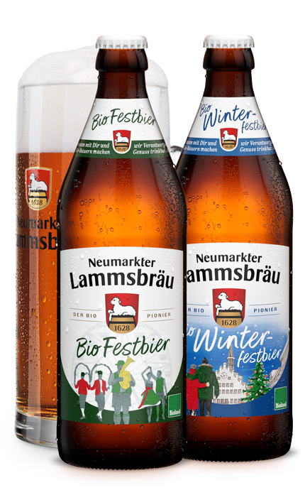 Lammsbräu Bio Festbier und Bio Winterfestbier mit Glas Lammsbräu Bio Festbier und Bio Winterfestbier mit Glas